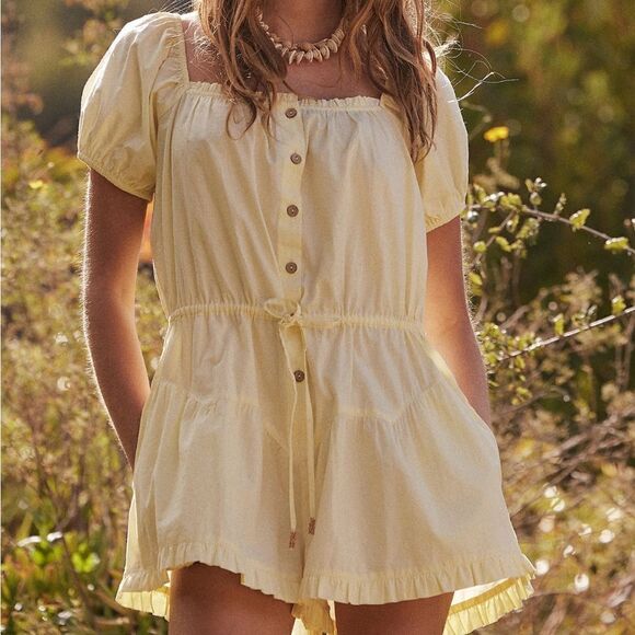 Free People Pants - Free People A Sight For Sore Eyes Romper light yellow XS